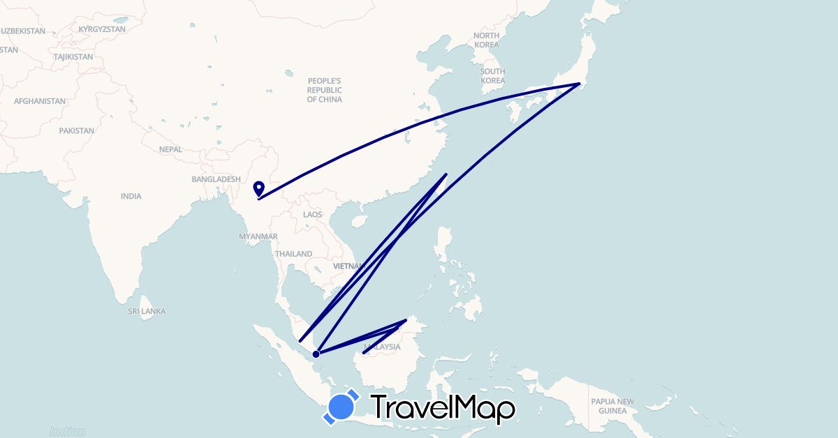 TravelMap itinerary: driving in Brunei, Japan, Myanmar (Burma), Malaysia, Singapore, Taiwan (Asia)